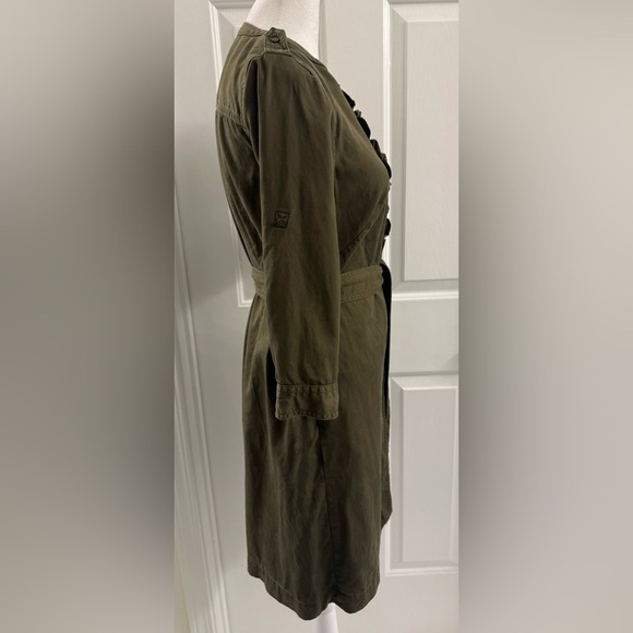 Talbots petites Olive Belted Ruffle Front Military Shirt Dress Size 4P - Picture 3 of 10